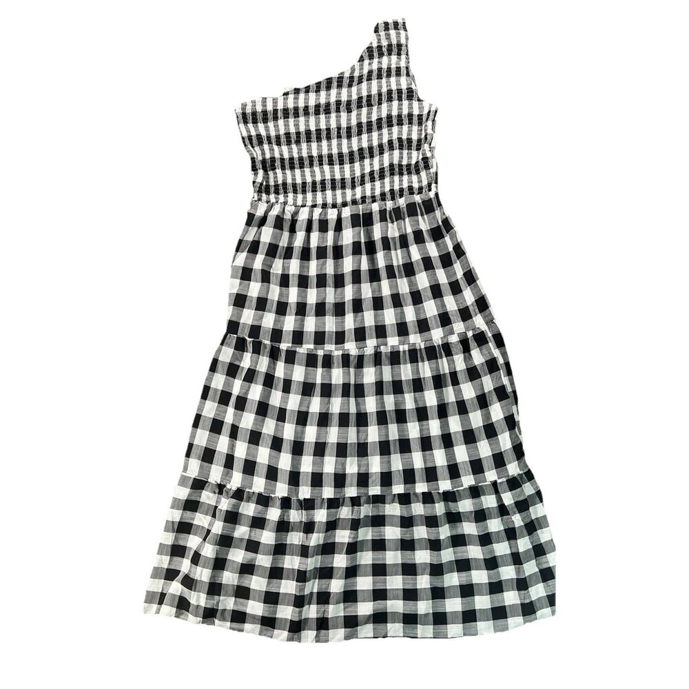BTFBM Smocked Maxi Dress 3 Tiered One Shoulder Black & White Checkered XXL NWT